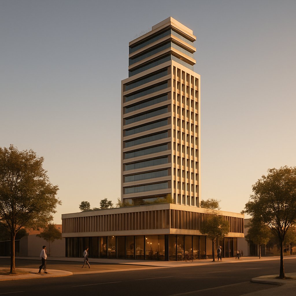 Boulevard com fachada ativa sob o pódio